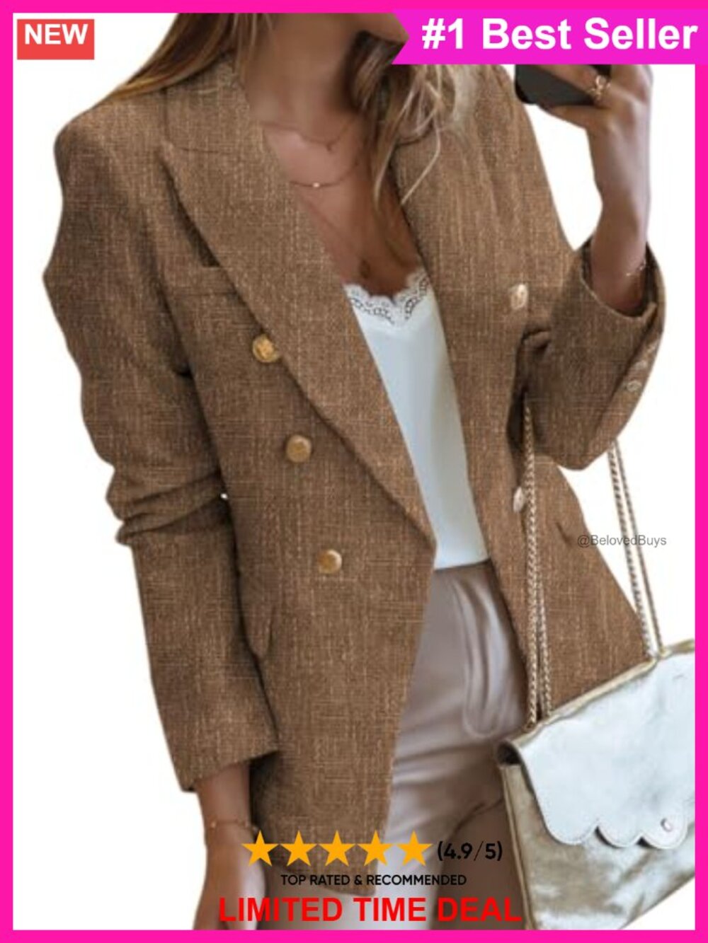 Tweed Blazer Double Breasted Long Sleeve Open Front Work Jacket